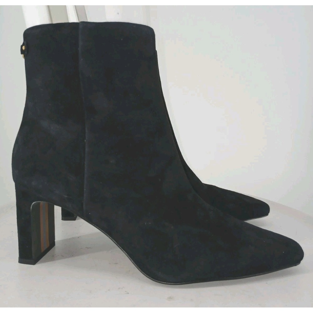 Sam Edelman Saige Bootie Black Suede Zip Pointed Toe Mid Heel Ankle Size 11. DB5